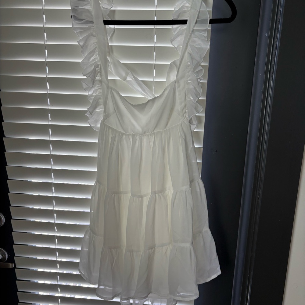 Lucy in the Sky White Ruffled Strap Sundress